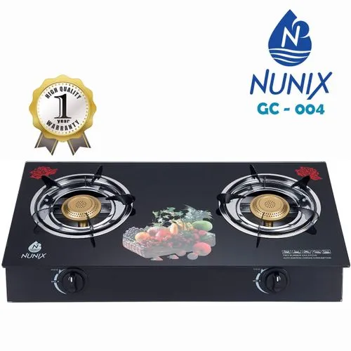 Nunix GC-004 Auto Ignition Tabletop Glass Top 2 Burner Gas Cooker