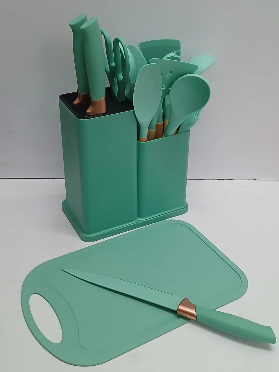 19-Piece Silicone Kitchen Utensil Set with Holder & Cutting Board