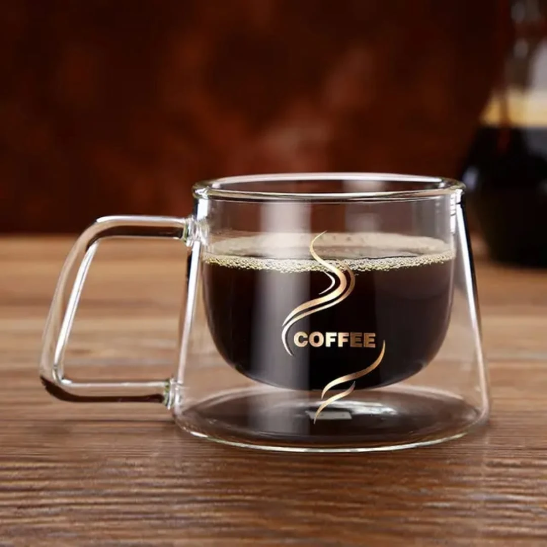 Sip in Style: Premium 200ml Double-Walled Borosilicate Glass Coffee Mugs – Set of 2