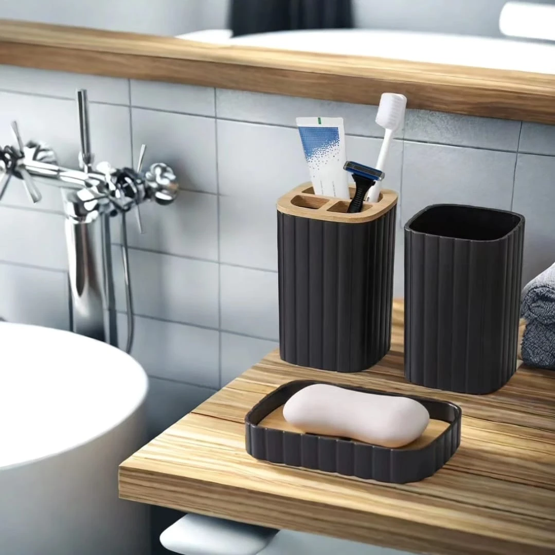 6-Piece Eco-Friendly Bamboo & Matte Bathroom Essential Set