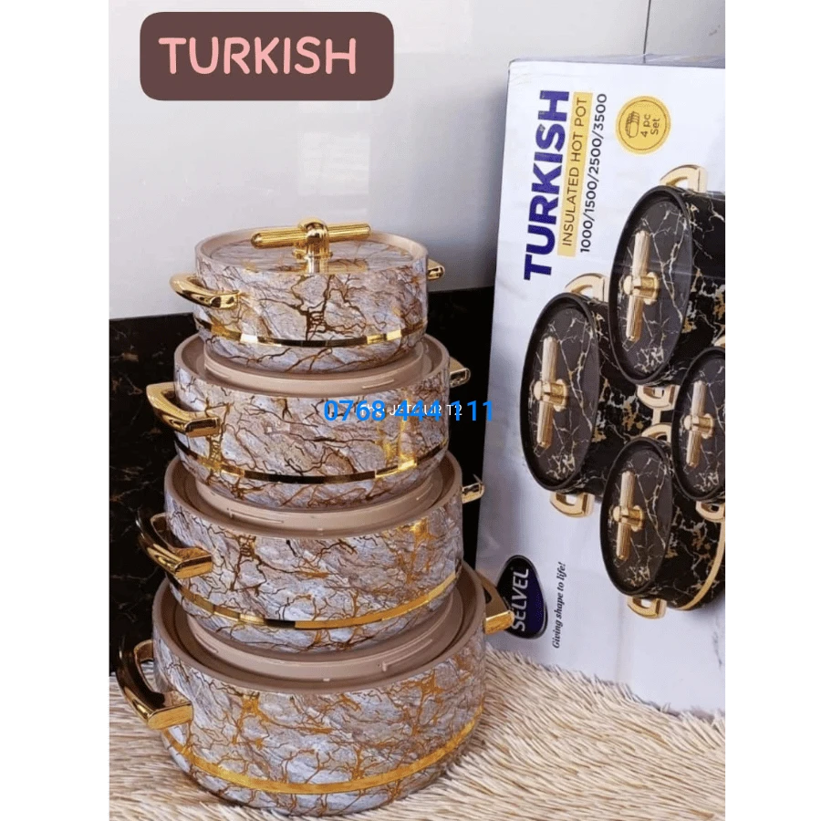 4-Piece Turkish Marble Insulated Hotpot Set (1L, 1.5L, 2.5L, 3.5L)
