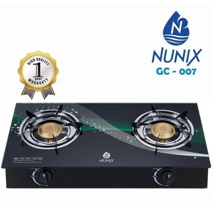 Nunix GC-007 Auto Ignition Table Top Glass Top 2 Burner Gas Cooker